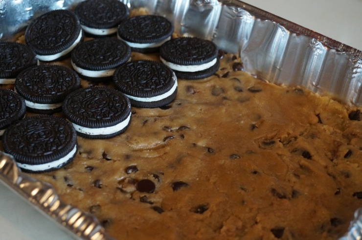 Layer oreos on top of cookie dough. Slash, that stuffing is NOT joking around.